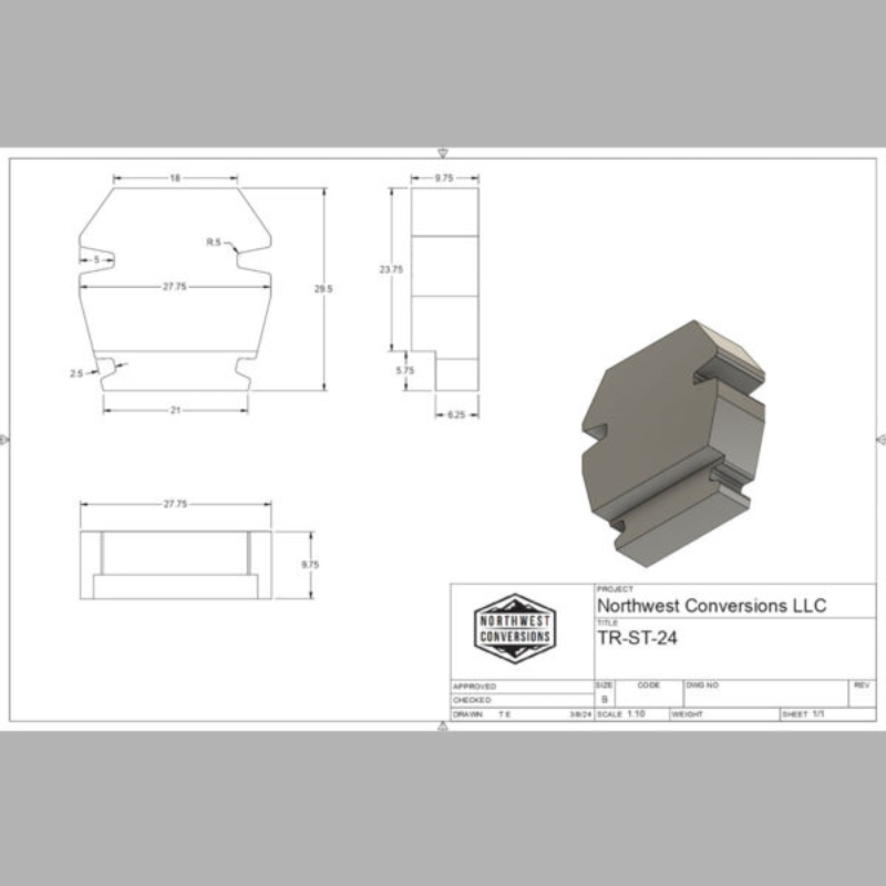 24 GALLON TRANSIT VAN SPARE TIRE TANK Specs Sheet