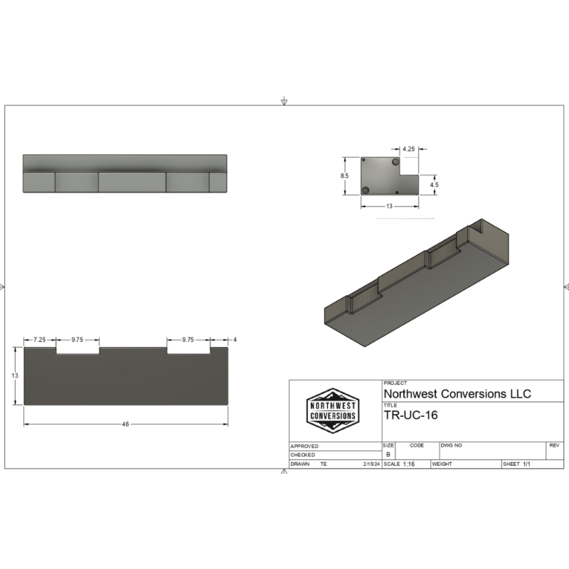 16 GALLON TRANSIT VAN UNDERCARRIAGE WATER TANK Spec Sheet