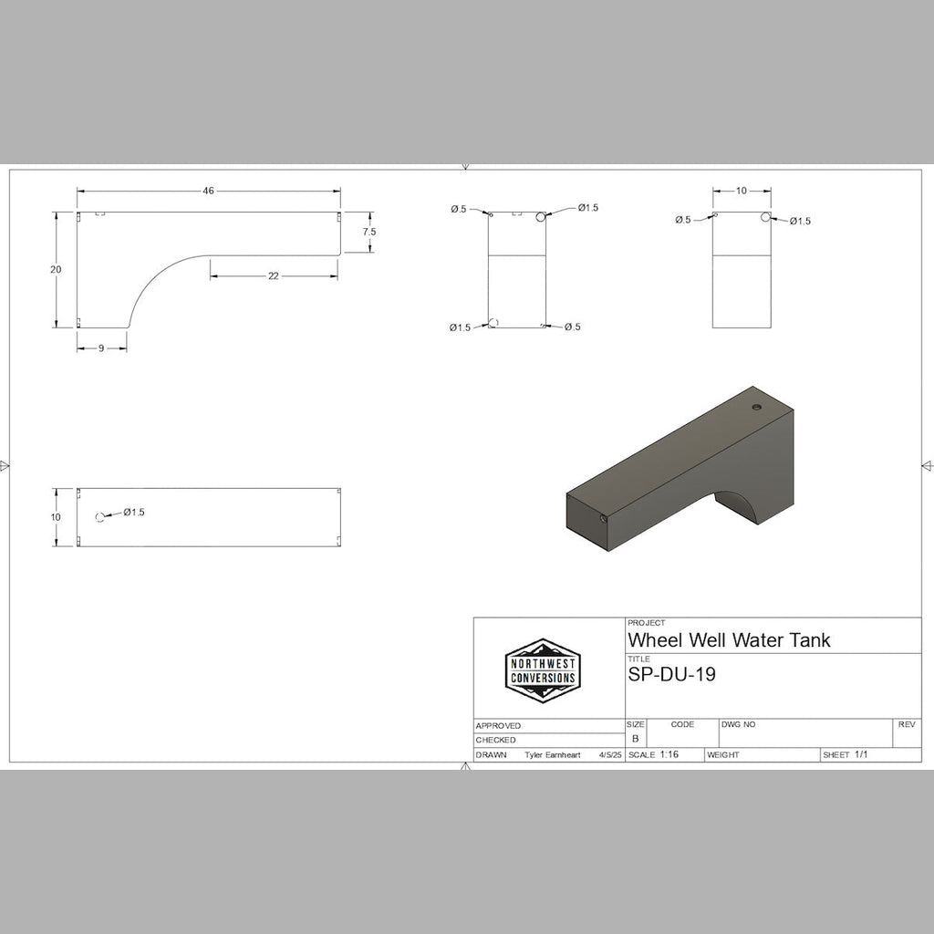 Sprinter/Transit 19 Gallon Dually Water Tank - spec sheet