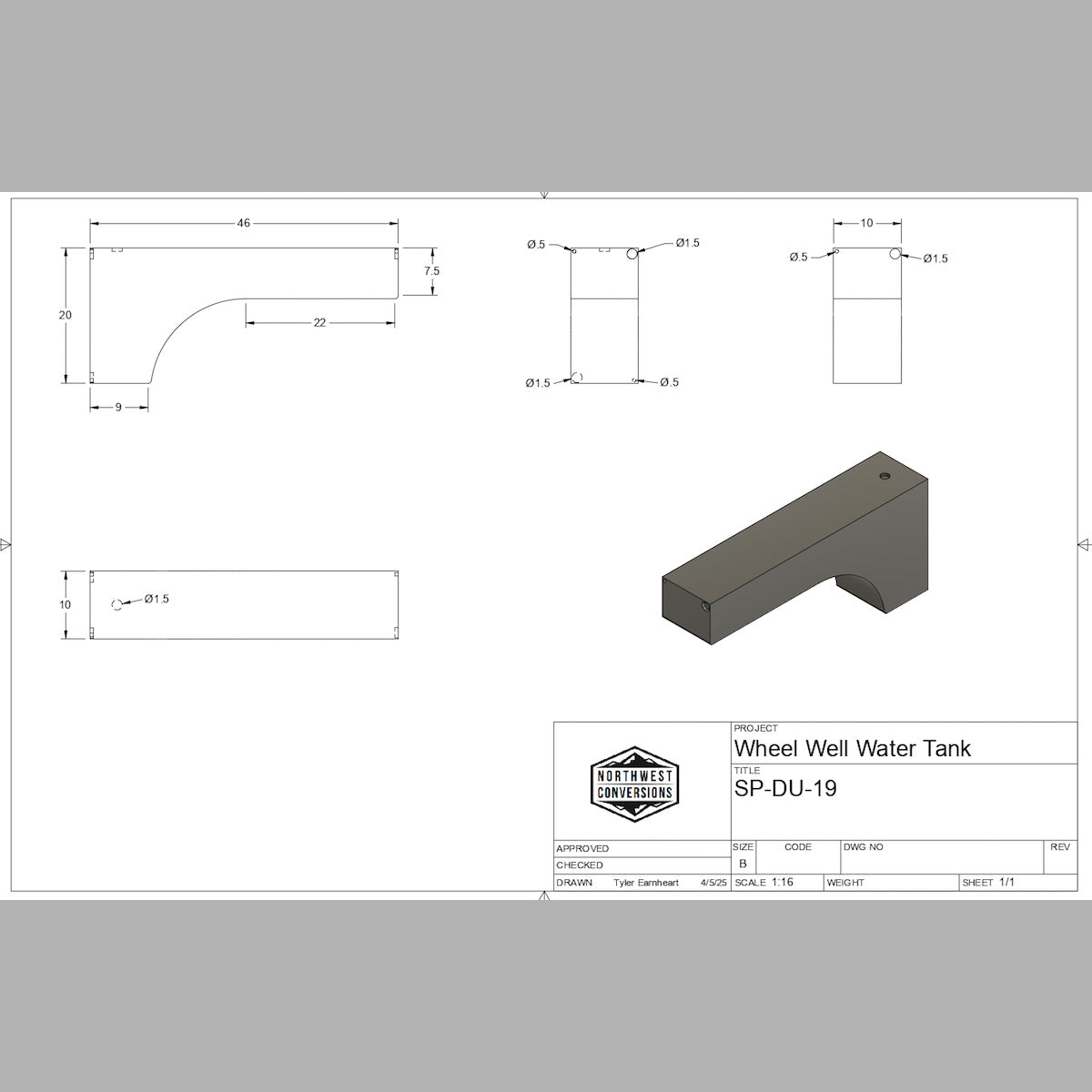 Sprinter/Transit 19 Gallon Dually Water Tank - spec sheet