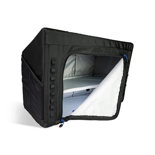 24-inch soft sided upper storage cabinet for vans - profile view open