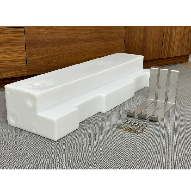 16 GALLON TRANSIT VAN UNDERCARRIAGE WATER TANK - Side View With Included Installation Items