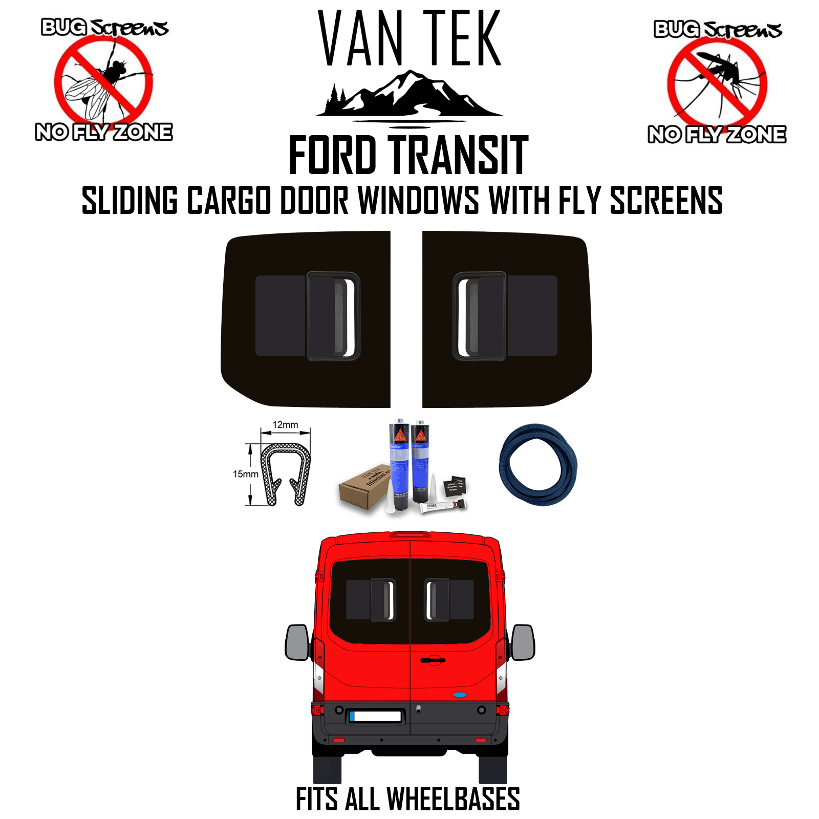 Transit Sliding Cargo Door Windows With Fly Screens