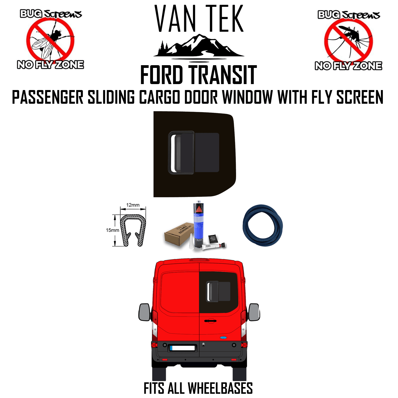 Transit Passenger Sliding Cargo Door Window With Fly Screen