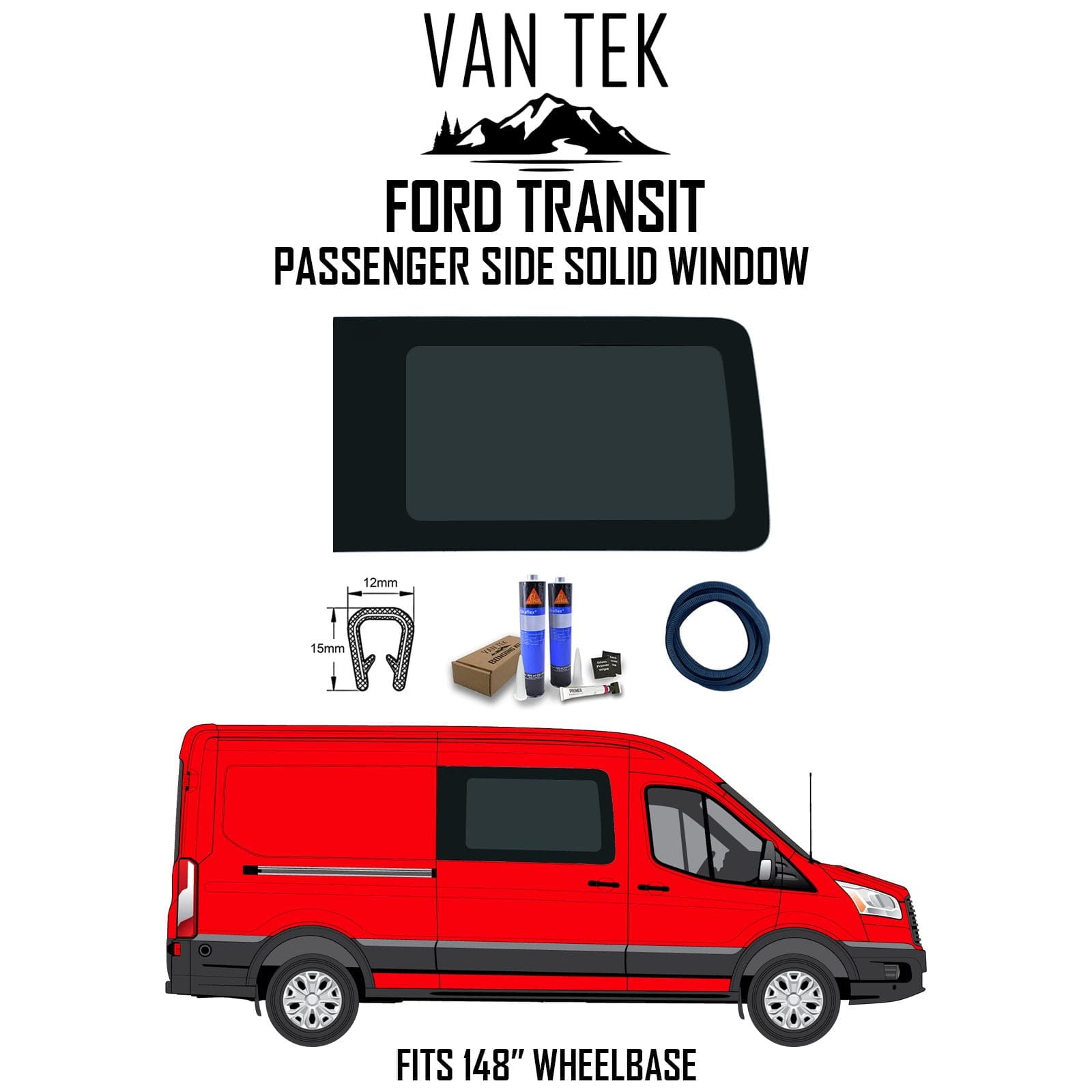 Transit Passenger Side Solid Window Kit