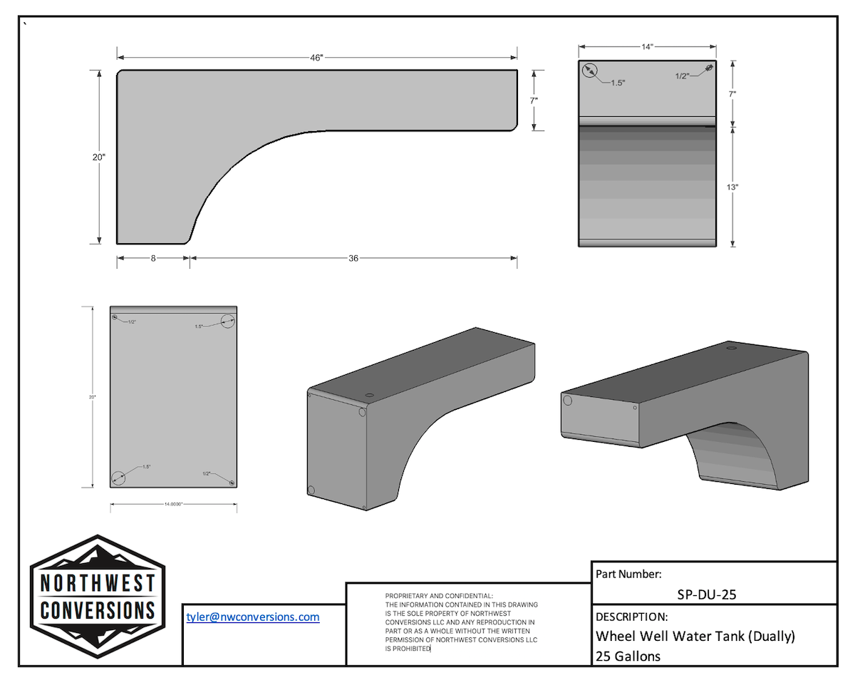 NW Conversions - Sprinter 25 Gallon Dually Water Tank Specs Sheet
