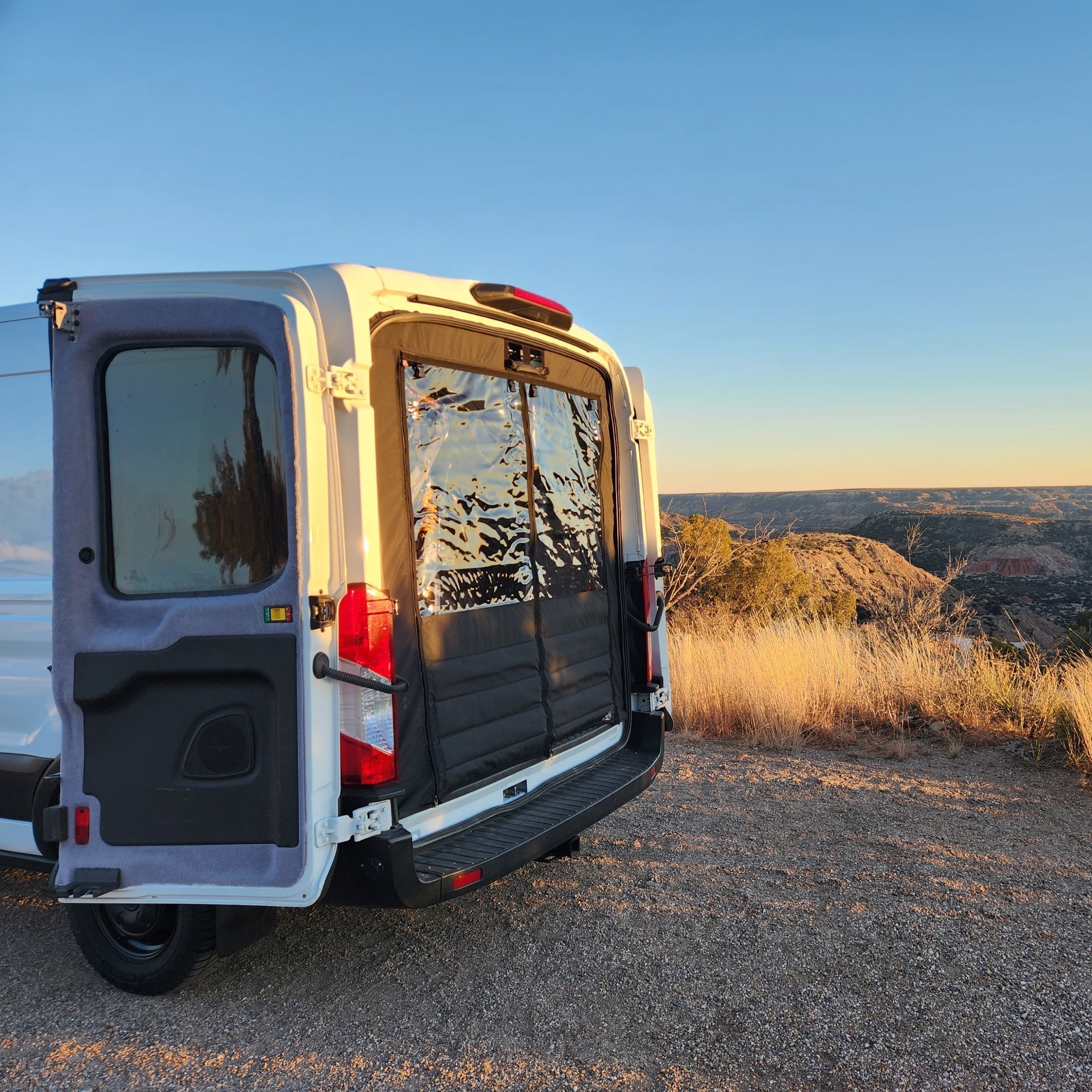 Side Profile Of Bugwall Chill Curtain For Transit Back Door