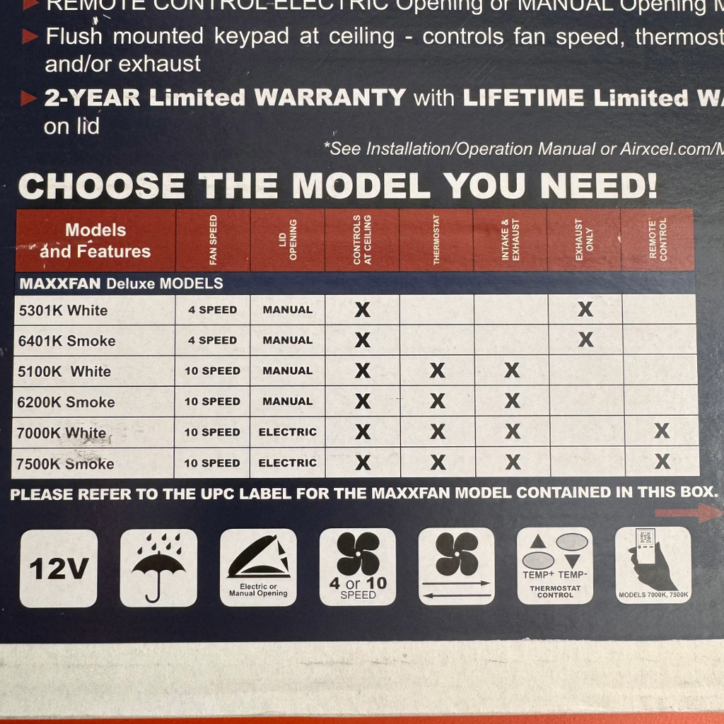 MaxxAir MaxxFan Deluxe - Model Options