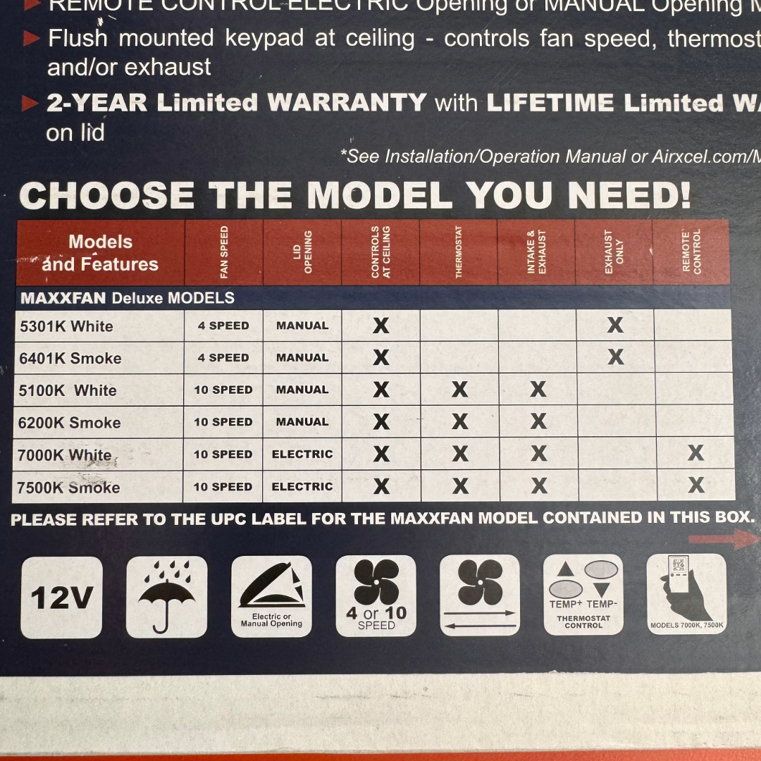 MaxxAir MaxxFan Deluxe - Model Options